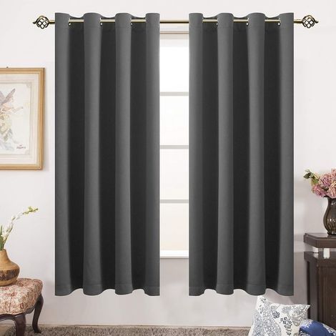 Rideaux Occultants Thermiques pour Salon et Chambre, 244 x 140 cm (HxL), Gris Rideau Unis Opaque a Oeillets, Isolant Thermique (Chaud/Froid) et Phonique, Lot de 2Panneaux (1/5)