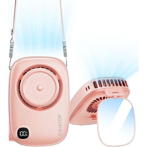 Gaiatop Mini ventilateur portable rechargeable avec appareil photo mignon, petit ventilateur de bureau avec miroir rotatif à 360°, ventilateur portable USB à 3 vitesses avec écran LED, ventilateur de