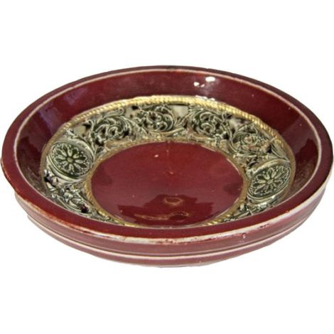 Assiette ronde bordeaux à décor ajouré vert 30 cm (1/2)