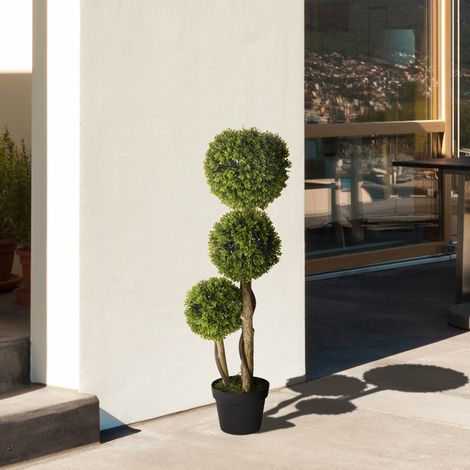Plante artificielle de buis en 3 boules, pot inclus avec socle renforcé, hauteur 90 cm (1/5)