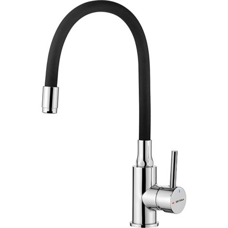 G4002-2 Mitigeur d'évier avec bec flexible – Mitigeur de cuisine orientable à 360° – Chrome et Noir (1/4)