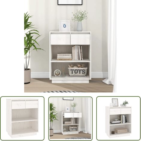 The Living Store Armoire console Blanc 60x34x75 cm Bois de pin solide - Buffet - Meuble TV - Commode - Armoire Blanche - Mobilier Bois (1/5)