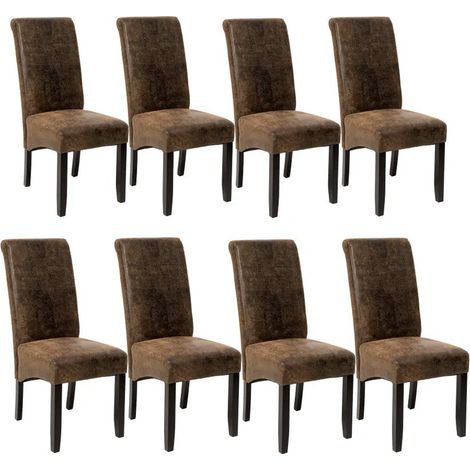 Lot de 8 Chaises de Salle à Manger marron aspect simili cuir avec pieds en bois résistants (1/5)