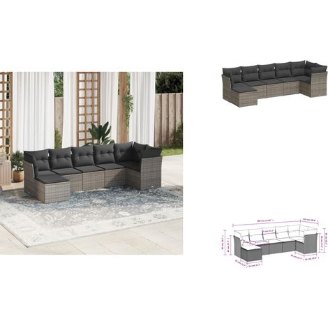 The Living Store Salon de jardin avec coussins 7 pcs gris résine tressée - Canapé de jardin (1/3)