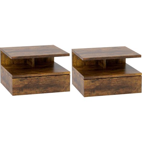 tables de chevet suspendues avec 1 tiroir et une étagère ouverte, design moderne, 35 x 32 x 22,5 cm, marron rustique (1/5)