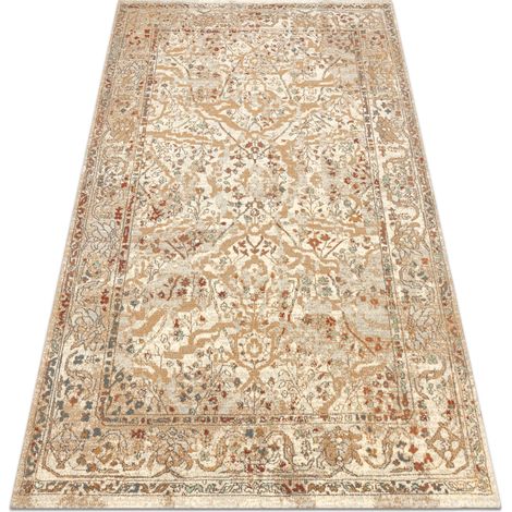 Tappeto in lana SOHO 477.04.LA110 OSTA - Fiori, cornice, naturale beige / terracotta beige 200x300 cm