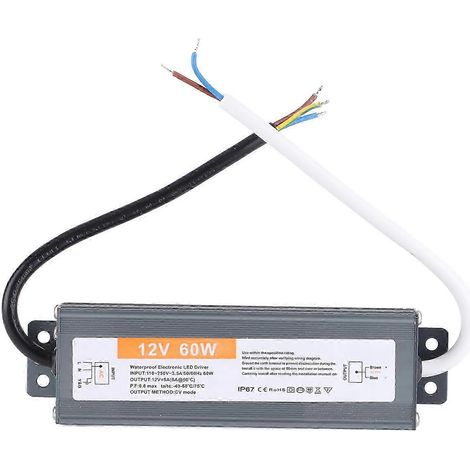 12V 60W ultradünnes wasserdichtes LED-Netzteil, AC110-250V 50/60Hz Treibertransformator, wasserdichter Konverter für LED-Streifen, flaches Profil, für den Innen- und Außenbereich, 1 Stück. (1/5)