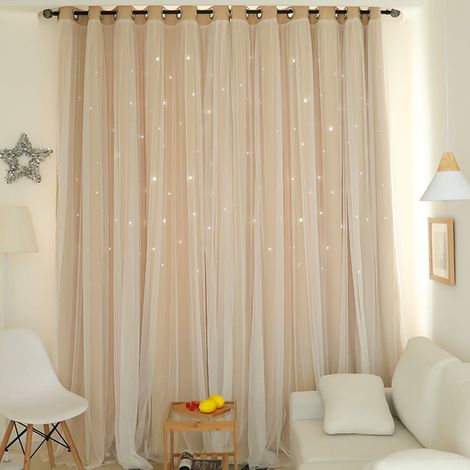 Rideau Occultant Double Couche - Étoiles Découpées - Voile Fenêtre Nordique - 100 x 200 cm - Rose (1/5)