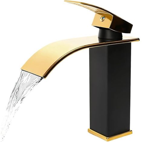 Moderne Robinet Lavabo Mitigeur Lavabo Cascade Robinet Salle Bain Avec une Hauteur de Bec de 110 MM Avec Tuyau de Sortie Chaud et Froid G 3/8 Robinet Lave Main Mitigeur Salle de Bain Or Noir (1/5)