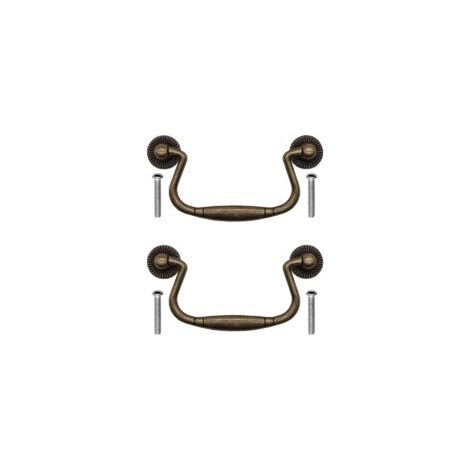 Set mit 2 antiken, klappbaren Schubladengriffen aus Bronze-Eisen, 100 x 50 mm, für Schranktüren, Kommoden, Küchenschränke, Buffets usw. Vintage-Retro-Landhausstil - Crezuo (1/4)