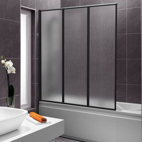 TolleTour Mampara de ducha plegable para bañera 120 x 140 cm Revestimiento  fácil de limpiar ,Negro
