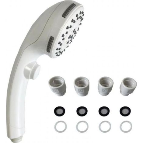 Pommeau de douche à main blanc chromé avec bouton d'arrêt, pommeau de douche + connecteur, 1 pièce pour salle de bain (1/5)