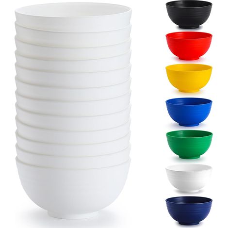 Bols en plastique blanc Set 12 pièces 750ml, bol de ramen réutilisable, bols à soupe, bol de céréales pour adulte, enfants, maison, restaurant, jardin, pique-, camping, extérieur (1/5)