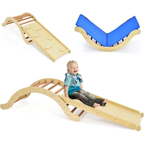 COSTWAY 4 en 1 Triangle d'escalade Enfants avec Rampe Réversible &Réglable, Jouet d'arc d'escalade Moderne en Bois avec Coussin Doux pour Glisser Grimper, Charge 60KG pour Enfants de 1 Ans+ (1/5)