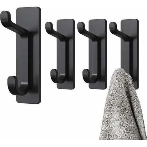 Ulisem Adhesive Wall Hook, Bathroom Towel Rack, Kitchen Dishcloth Hook, Adhesive Coat Hook, No-Drill Wall Mount, Waterproof, Black (1/4)