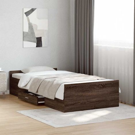 vidaXL Bed Frame with Drawers without Mattress Brown Oak 75x190 cm (1/5)
