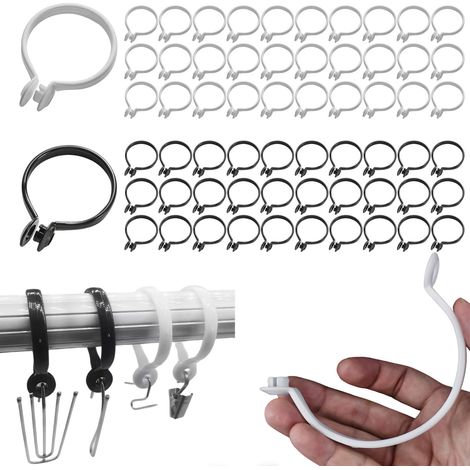 Lot de 60 anneaux de rideau ouverts, 40 mm, Anneaux de rideau de douche en plastique, Anneaux de suspension pour rideaux de douche (1/5)