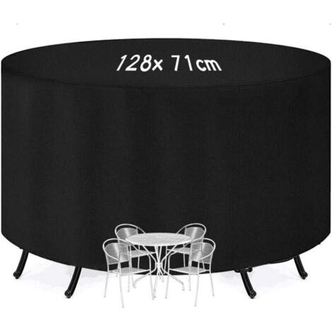 Housse Salon de Jardin, Housse De Protection Mobilier Table Ronde Housse De Meuble De Jardin Etanche Protection Anti-UV, 210D Oxford Tissu Antipoussiere Bâche Couverture Jardin (128x71cm) - Noir (1/4)