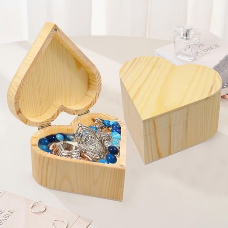 2pcs Boîte de Rangement en Bois Nature,Boîte de Rangement en Forme de Coeur,Boîte à Bijoux Bois Coeur à Decorer Customiser Peindre La Main pour Peinture Diy Noël (1/5)