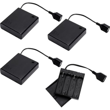 4 Pièces Support de Batterie AA avec USB, Boîte de Rangement pour 4 Piles AA,6V Plastique Support de Batterie Coque avec Prise Femelle USB pour Jouets, Voitures Télécommandées et Projets Électroniques (1/5)
