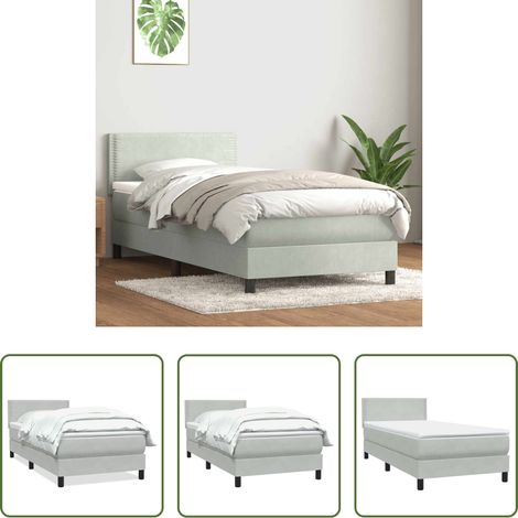 vidaXL Samt - Boxspringbett mit Matratze Hellgrau 80x210 cm Samt (1/5)