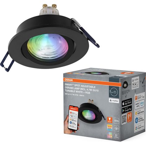 Spot LED GU10 RGBW flexible noir, 4,7 W, pour maison connectée, aluminium, contrôle par application, changement de couleur (1/3)
