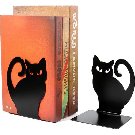 2 Serre-Livres Chaton Acier Inox pour Cadeaux (1/4)