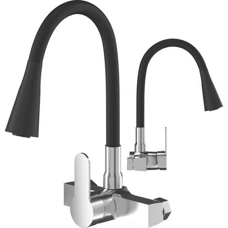 Mitigeur Mural Cuisine Granitan Flexo Bec Flexible Noir et Chrome 360° (1/5)