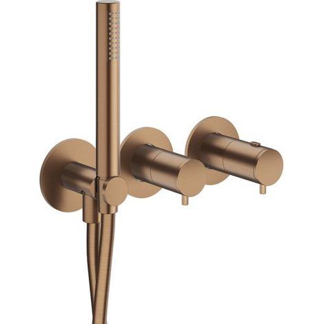 Façade douche/bain douche thermostatique 2 sorties Or Rose Brossé PVD - CRISTINA ONDYNA TV74234P