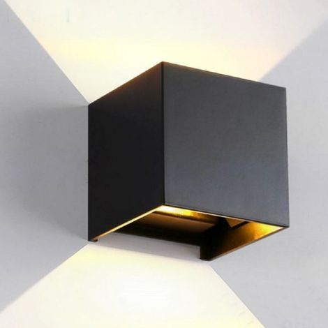 Lampada 12w COB LED Cubo Applique Parete NERO 220V Luce Biemissione 1200lm Regolabile IP65 Bianco Caldo (1/5)