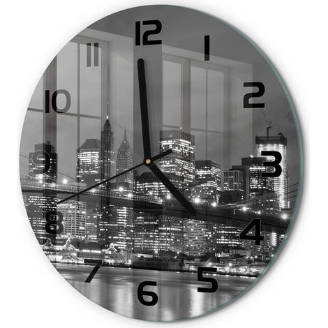 Horloge Murale Ronde en Verre Chiffres Lisibles Silencieuse et Moderne Manhattan, New York fi 30 cm (1/5)