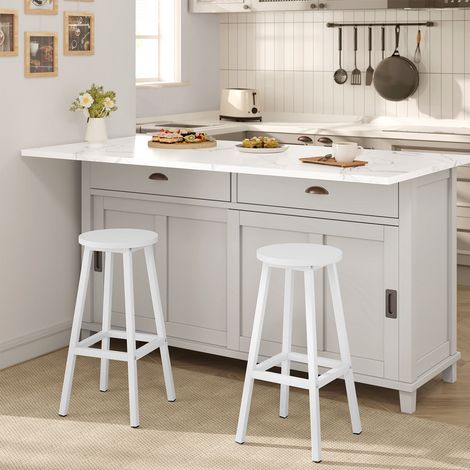 Klihome Barhocker 2er Set, Barstühle Küchenstühle, rund Tresenhocker mit Fußstütze, Küchenhocker mit Metallgestell, bis 150 kg belastbar, für Bar Kücheninsel Esszimmer, Weiß (1/5)