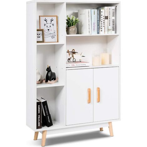 COSTWAY Bibliothèque Armoire de Rangement au Sol avec Cube de Rangement, Inclus Endroit de Rangement Caché avec 2 Portes, Idéal pour Salon, Chambre, Entrée Etc. (1/5)