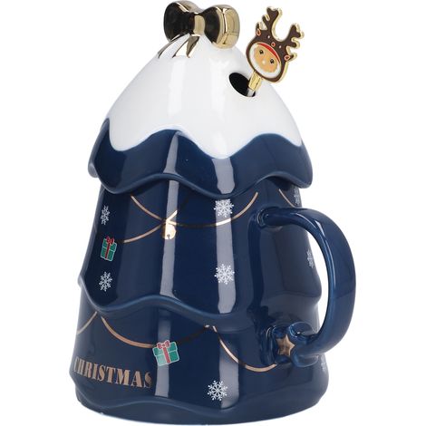 Grande Tasse Céramique de Noël 500ml avec Couvercle et Cuillère - Idée Cadeau Fêtes pour Café, Thé ou Lait (1/5)