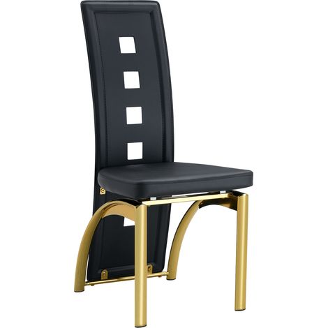 Conjunto de mesa y 2 sillas de comedor redonda de vidrio templado 88 cm negra y dorada (1/5)