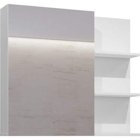 Mueble para baño con espejo Tecavu 102, Blanco brillante + Blanco, Montada en la pared, Número de puertas: 0, 71x78x18cm, MDF, Aglomerado laminado, Número de cajones: 0