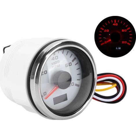 Compteur Tachymètre 52mm Pointeur Marin Rétroéclairage Rouge Universel pour Moto Auto Camion Bateau Moteur Essence 9-32V (1/5)