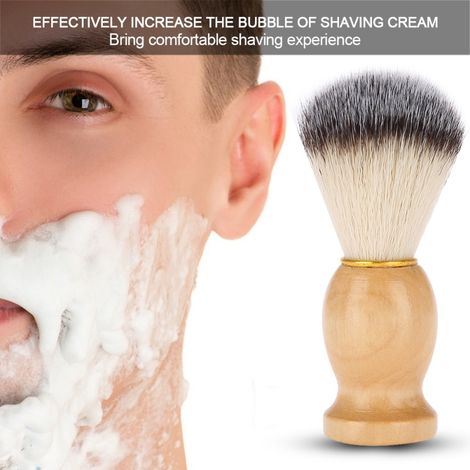 Tragbare Bartbürste für Herren, weiche Synthetikborsten, Holzgriff, Friseurwerkzeug.