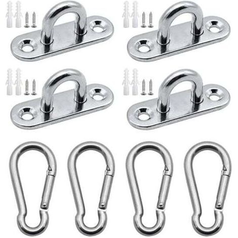 4 Pièces Mousquetons de Fixation M5 en Acier Inoxydable 304 pour Voiles Hamacs et Support Mural Charges Lourdes