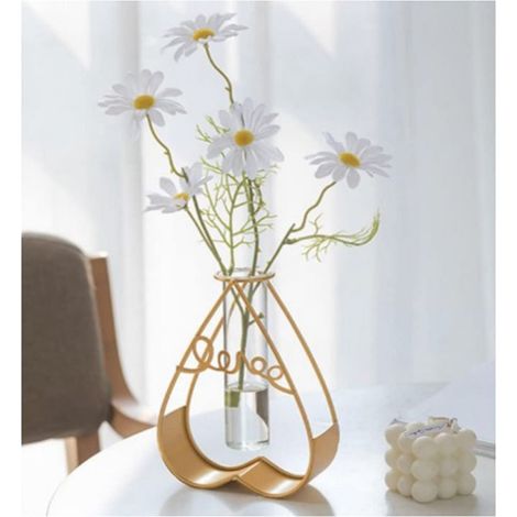 Vase En Tube À Essai - Verre Et Fer - Décoration De Bureau Et De Salon - Pour Fleurs Séchées Ou Plantes Miniatures - 1 Pièce (1/5)