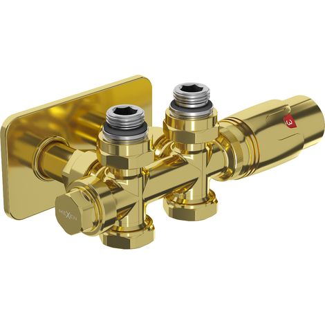 Mexen G00 conjunto termostático angular/recto con embellecedor S, Duplex, DN50, dorado - W908-900-910-50 (1/3)
