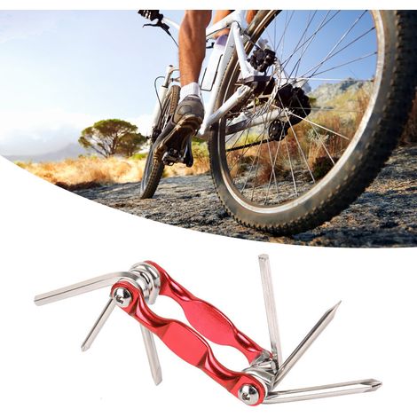 11-in-1 Fahrradreparaturset, rotes Multitool: Kettennieter, Inbusschlüssel, Kreuz- und Schlitzschraubendreher, für die Wartung und Instandhaltung von Mountainbikes und Rennrädern. (1/5)