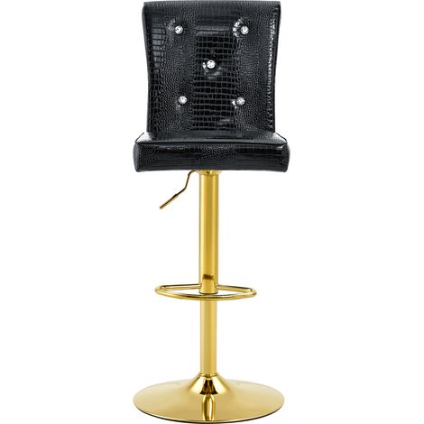 Lot de 2 tabourets de bar noirs vintage en PVC effet crocodile avec détail boucle cristal, assise rembourrée et surface facile à nettoyer CHICFURN (1/5)