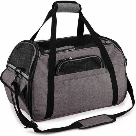 Sac Transport pour Chat/Petit Chien/Lapin, Panier Transport Cabine pour Petit Animal, Sac Porté Main/Bandoulière pour Voyage en Train/Voiture/Avion Homologué(Gris) (1/5)