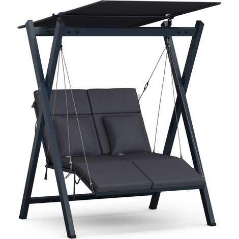 Blumfeldt FlexiSwing - Dondolo Hollywood, 2 posti, con schienale regolabile + tettuccio parasole, resistente alle intemperie