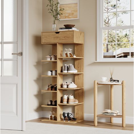 Meuble à chaussures 55x33x133 cm en panneaux de bois naturel, avec rangement pour entrée FloraGrace (1/5)