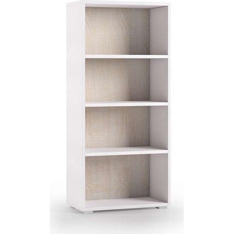 Libreria Compatta Con Tre Ripiani Regolabili bianco, fondo rovere (1/2)