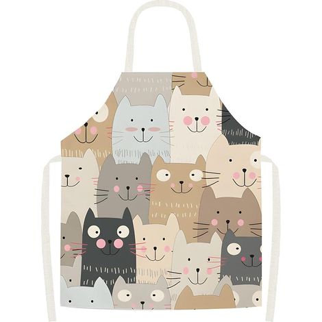 CCYKXA Adjustable Kitchen Apron, Personalized Cat Pattern, Cotton Linen Apron, Linen Kitchen Apron for Women and Men, Stain-Resistant Apron for BBQ, Cooking and Painting (1/5)
