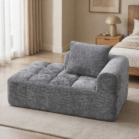 sofá chaise longue de chenilla gris 158 cm OKMYHOME (1/5)