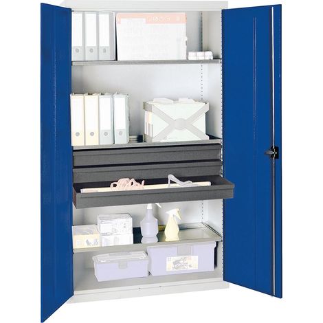 Werkzeug-/Beistellschrank H1800xB1000xT500mm 3Schubl.,3Bd.lichtgrau/enzianblau (1/5)